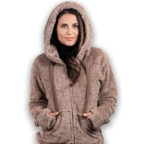 Trail Crest Womens Sherpa Fleece Hoodie Jacket Size L Thumb Holes Layering Warm - Picture 1 of 6